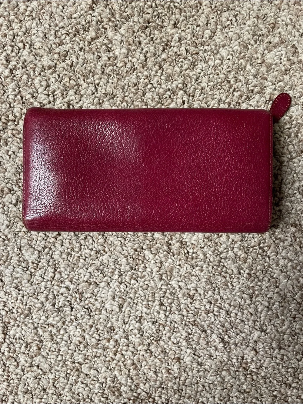 Zip-Around Burgundy Balenciaga Leather Wallet with Gold Hardware